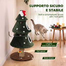 Albero Tiragraffi Natalizio per Gatti 60x60x132 cm con 2 Cucce Scala in Sisal Pali in Juta e Palline Verde      