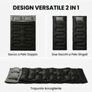 Sacco a Pelo Matrimoniale per 2 Adulti 230x165 cm con Cuscini Temperatura 0-5°C in Poliestere e Cotone Nero      