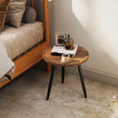 Tavolino da Salotto Ø40x39 cm con Bordo Rialzato e 3 Gambe in Legno e Acciaio Nero e color Legno  