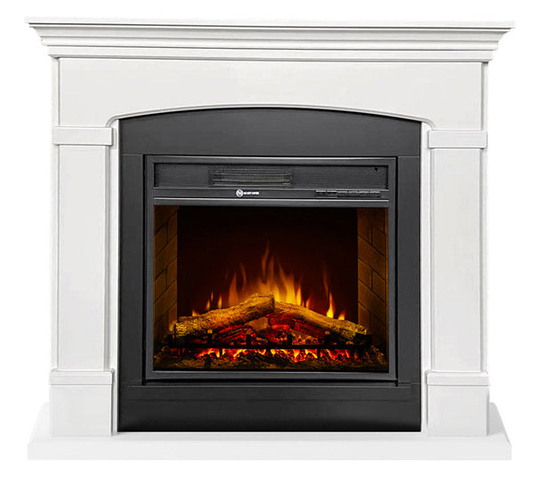 sconto Camino Elettrico da Pavimento Effetto Fiamma 107x24x95,2 cm 900W/1800W Cornice in Legno Bianco