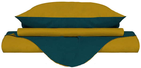 Copripiumino con Sacco e Federe Doubleface Ocra\/Verde Petrolio prezzo