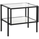 Tavolino 2 Ripiani 54x44x45,5 cm in Acciaio e Vetro Nero
