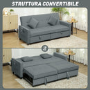 Divano Letto 3 Posti Clic Clac 196x90x89 cm con Schienale Reclinabile e 2 Cuscini Grigio   