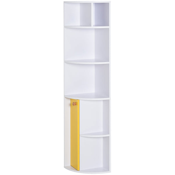 Libreria Angolare 5 Ripiani con Armadietto 29,8x29,9x147 cm Bianco e Giallo prezzo