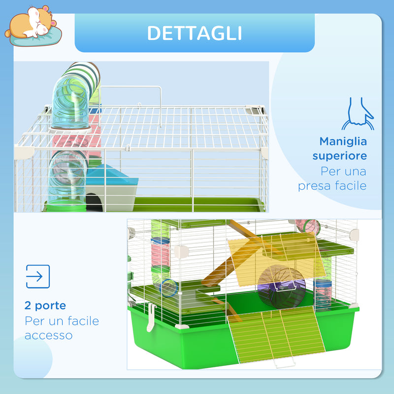 Gabbia per Criceti e Roditori 59x36x69 cm con Accessori Verde e Bianca  