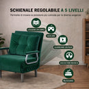 Poltrona Letto Reclinabile Chaise Lounge con Seduta Imbottita Convertibile in Velluto a Coste Verde