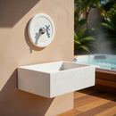 Lavello Rettangolare da Esterno 45x35 cm con Rosone Installazione a Muro in Cemento Madrid Bianco
