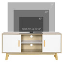Mobile TV 2 Ripiani 2 Ante 120x40x55 cm per TV fino a 55" in Legno Naturale e Bianco