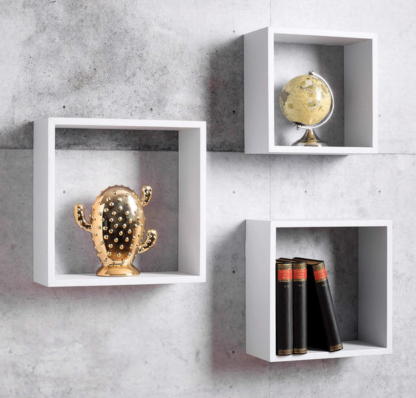 Set 3 Pensili da Soggiorno Quadrati in MDF Fumer Tris Bianco sconto