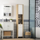 Mobile Bagno Alto 1 Cassetto 2 Armadietti 2 Ripiani 37x30x184 cm in Truciolato Bianco e Legno Naturale