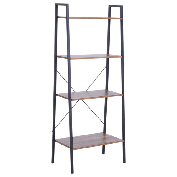 Libreria Scaffale a Scala 4 Ripiani Stile Industrial in Acciaio Nero,60x35x145 cm online