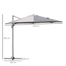 Ombrellone Decentrato da Giardino in Acciaio Ø2,95x2,5 m 360° Grigio 