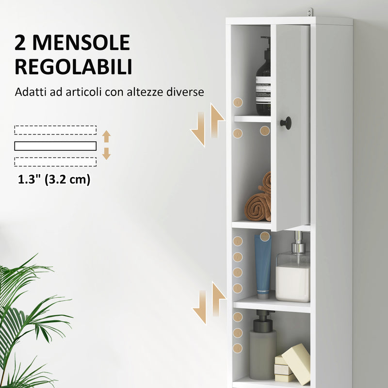 Colonna Bagno Salvaspazio 20x20x178 cm con Armadietti Ripiani Aperti e Cassetto in Legno Bianco  