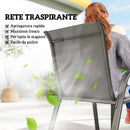 Set 7 Pezzi da Esterno con Tavolo Rettangolare in Acciaio e 6 Sedie Impilabili in Texteline Grigio Chiaro      