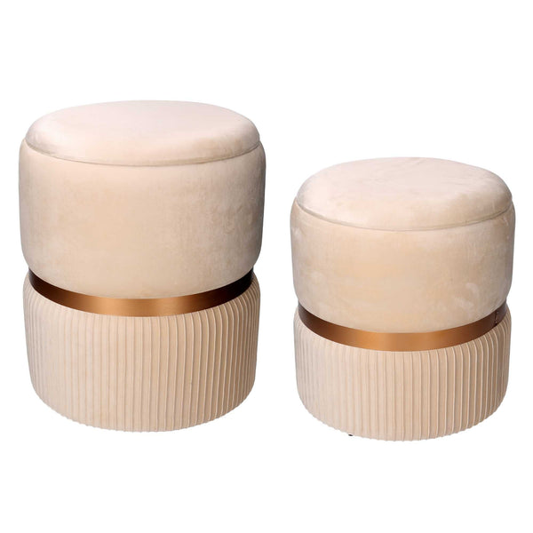 Set 2 Pouf Contenitore Ø35 cm e Ø39 cm in Tessuto Velluto Crema sconto