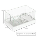 Vasca per Tartarughe 51x31x25,5 cm con Filtro a 3 Livelli e Pannelli in Vetro e ABS Bianco   