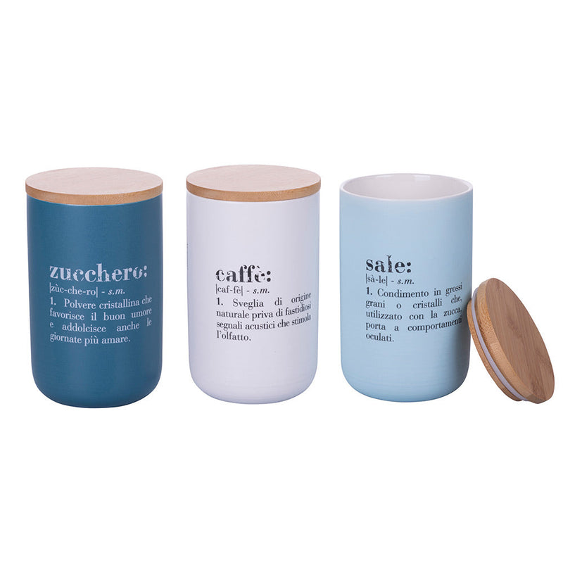 Set 3 Barattoli Sale Zucchero e Caffè Double Face 750 ml in New Bone China VdE Tivoli 1996