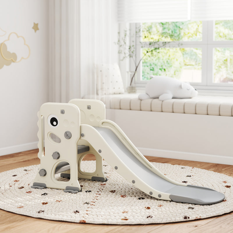 Scivolo per Bambini Pieghevole 146x52x65 cm con Canestro e Palla in PP e HDPE Grigio e Crema  