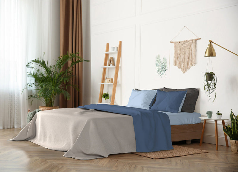 Set Lenzuola Sopra Sotto e Federe Doubleface Avio\/Azzurro Varie Misure