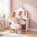 Toeletta per Bambini 3+ Anni 79,5x33x90,7 cm con Sgabello Specchi Cassetti e Armadietti in MDF Rosa      