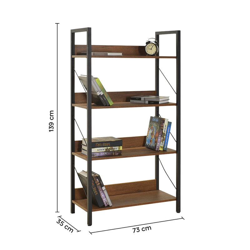 Libreria in Legno 139x73x35 cm Scaffale 4 Ripiani per Ufficio Noce