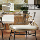 Set da Giardino 3 Pezzi 2 Sedie e Tavolino con Piano in Vetro in Rattan PE Legno Naturale  Beige e Nero   