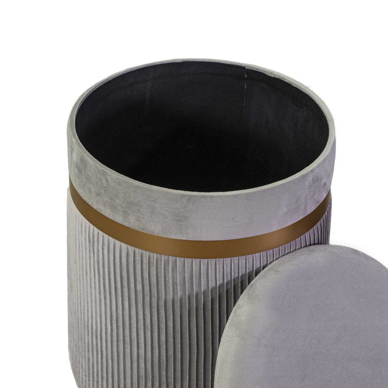 Set 2 Pouf Contenitore Ø35 cm e Ø39 cm in Tessuto Velluto Grigio