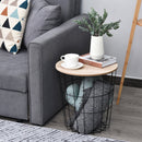 Tavolino da Soggiorno Contenitore in Metallo Ø39,5x43 cm  Nero e Legno