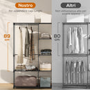 Armadio Guardaroba 182x43x185 cm con 8 Ripiani e 3 Aste per Appendere in Tessuto Nero      