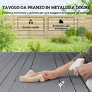 Set 7 Pezzi da Esterno con Tavolo Rettangolare in Acciaio e 6 Sedie Impilabili in Texteline Grigio Chiaro      