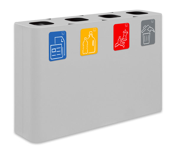 Pattumiera Sistema di Raccolta Rifiuti 120x30xh80 cm In Acciaio Verniciato 4 Scomparti Bianco Seconda Scelta prezzo