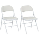 Set 2 Sedie Pieghevoli 45x46x78 cm Imbottite in Finta Pelle PU e Metallo Bianco   