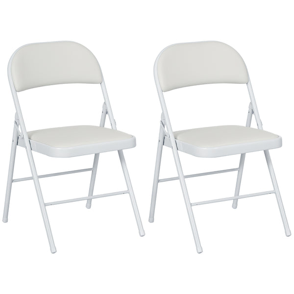 Set 2 Sedie Pieghevoli 45x46x78 cm Imbottite in Finta Pelle PU e Metallo Bianco sconto