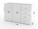 Mobile Multiuso 2 Ante 4 Cassetti 124x40x81 cm Onda Bianco Lucido