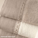 Set Spugna 4 Pezzi Asciugamani Viso + Ospite con Balza e Trina di Lino Garrini Bryanna Bronzo