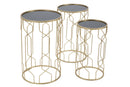 Tavolinetti Glam Lignes Tris Ø40x63-35x57,5-30x53,5 cm in Ferro e Vetro Oro