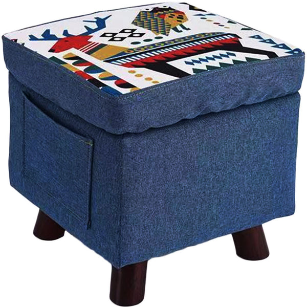 sconto Pouf Contenitore Sgabello Multiuso in Tessuto Blu