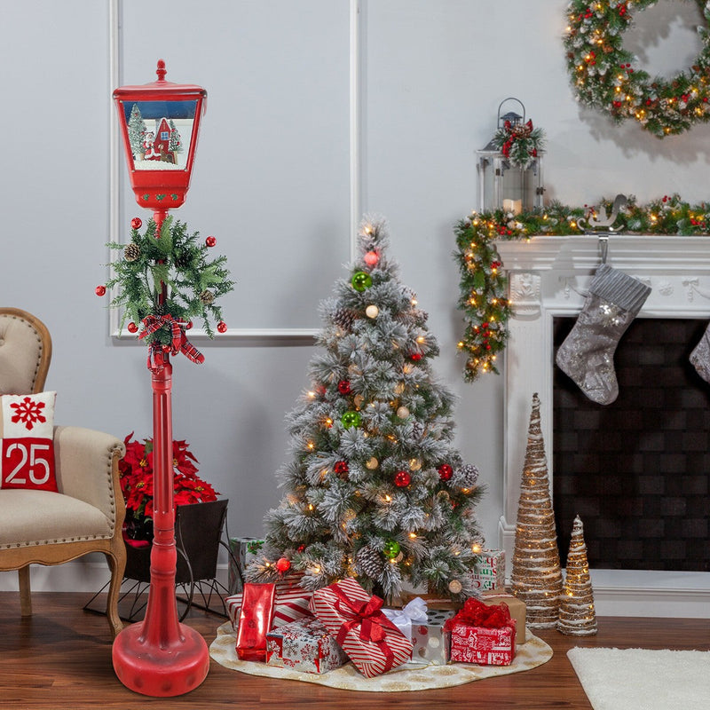 Lampione Rosso Natale H195 cm Decorazione con Suoni Mini Lucciole e ghirlanda