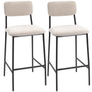 Set 2 Sgabelli da Bar con Schienale Alto Poggiapiedi e Rivestimento in Ciniglia Crema      