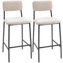 Set 2 Sgabelli da Bar con Schienale Alto Poggiapiedi e Rivestimento in Ciniglia Crema      
