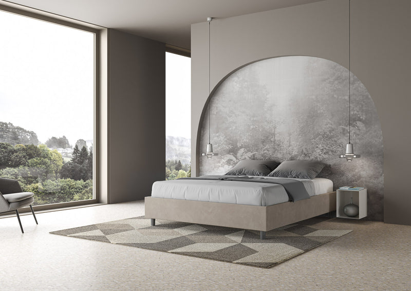 Letto Matrimoniale Giroletto con Alzata Comoda Imbottito in Microfibra Azelia Sabbia Varie Misure