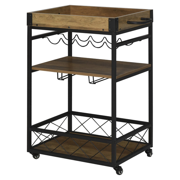 Carrello da Cucina 77x44,5x91 cm 3 Ripiani Portabicchieri e Ruote in Legno e Metallo sconto