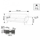 Divano 3 Posti Burton 193x79x86 h cm in Tessuto Blu