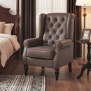 Poltrona da Camera 74x86x102 cm con Ampia Seduta Braccioli e Gambe in Legno di Eucalipto in Pelle PU Marrone      