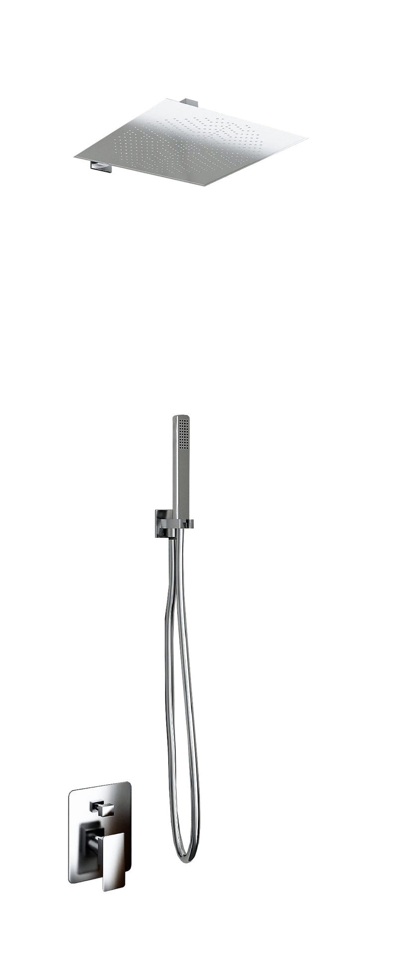 Kit Doccia Soffione Doccino e Miscelatore in Acciaio Inox 25x25 cm da Parete Square