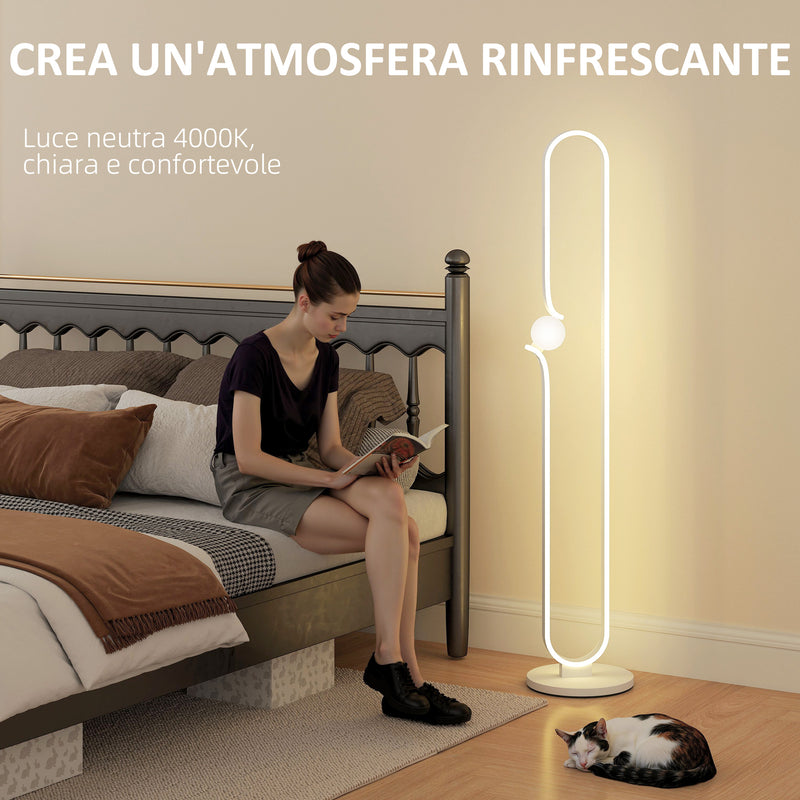 Lampada da Terra a LED Design ad Arco con Sfera in Vetro Luminosità Regolabile e Interruttore a Pedale Bianco  