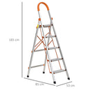 Scala Pieghevole Salvaspazio in Alluminio 5 Gradini  Silver e Arancione