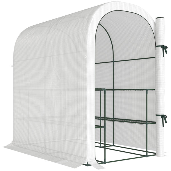 Serra da Giardino 123x187x189 cm con Scaffali a 2 Livelli e Porta Avvolgibile in Acciaio e PE Bianco prezzo