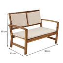 Set Salotto da Giardino Divano 2 Poltrone e Tavolino in Legno con Cuscini Ecrù