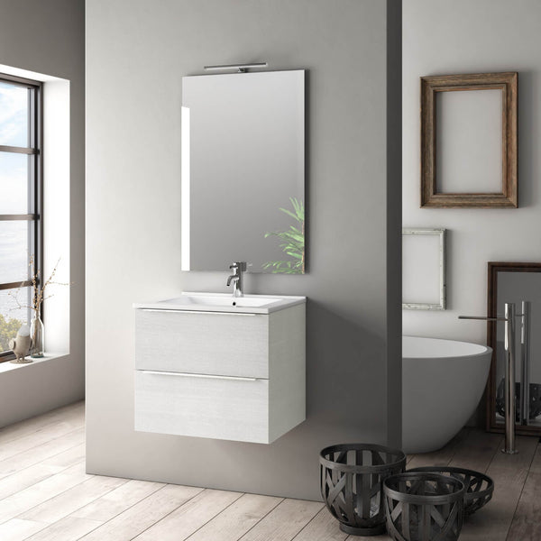 acquista Mobile da Bagno Sospeso con Lavabo Specchio e Lampada a LED TFT Luna Bianco Rè di Londra